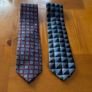Platinum Designs Handmade Silk Men’s Neckties Lot of 2 Geometric Patterns